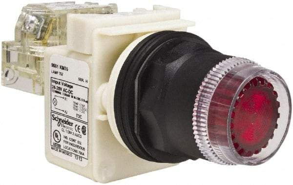 Schneider Electric - 30mm Mount Hole, Extended Straight, Pushbutton Switch with Contact Block - Red Pushbutton, Momentary (MO) - Exact Industrial Supply