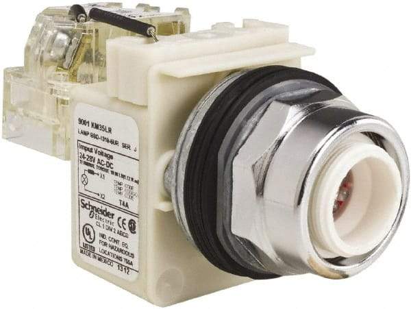 Schneider Electric - 24-28 VAC/VDC LED Push-to-Test Pilot Light - Screw Clamp Connector, 104mm OAL x 54mm Wide, Dust-tight, Oiltight, Shock Resistant, Vibration Resistant, Watertight - Exact Industrial Supply