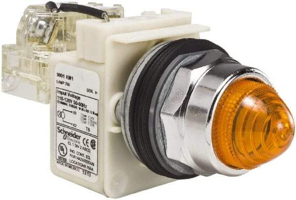 Schneider Electric - 120 VAC Amber Lens Indicating Light - Screw Clamp Connector - Exact Industrial Supply