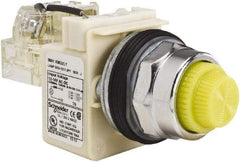 Schneider Electric - 12-14 VAC/VDC Yellow Lens LED Push-to-Test Pilot Light - Fresnel/Round Lens, Screw Clamp Connector, 104mm OAL x 54mm Wide, Dust-tight, Oiltight, Shock Resistant, Vibration Resistant, Watertight - Exact Industrial Supply