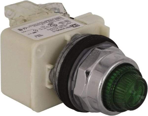 Schneider Electric - 24 V Green Lens LED Press-to-Test Indicating Light - Octagonal Lens, Screw Clamp Connector - Exact Industrial Supply