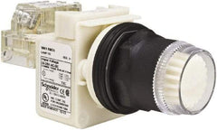 Schneider Electric - 30mm Mount Hole, Extended Straight, Pushbutton Switch with Contact Block - White Pushbutton, Momentary (MO) - Exact Industrial Supply