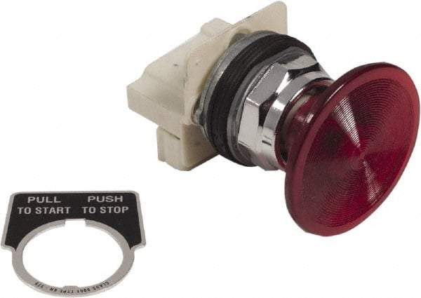 Schneider Electric - 1.18 Inch Mount Hole, Extended Straight, Pushbutton Switch Only - Round, Red Pushbutton, Illuminated, Maintained (MA), Weatherproof, Dust and Oil Resistant - Exact Industrial Supply
