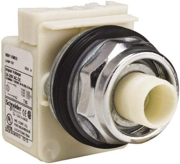 Schneider Electric - 1.18 Inch Mount Hole, Extended Straight, Pushbutton Switch Only - Round, Illuminated, Maintained (MA), Weatherproof, Dust and Oil Resistant - Exact Industrial Supply