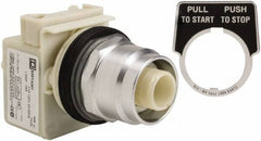 Schneider Electric - 1.18 Inch Mount Hole, Extended Straight, Pushbutton Switch Only - Round, Illuminated, Maintained (MA), Momentary (MO), Weatherproof, Dust and Oil Resistant - Exact Industrial Supply