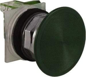 Schneider Electric - 30mm Mount Hole, Extended Straight, Pushbutton Switch with Contact Block - Green Pushbutton, Momentary (MO) - Exact Industrial Supply