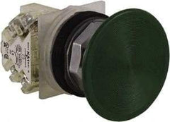 Schneider Electric - 30mm Mount Hole, Extended Straight, Pushbutton Switch with Contact Block - Green Pushbutton, Momentary (MO) - Exact Industrial Supply