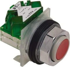 Schneider Electric - 30mm Mount Hole, Extended Straight, Pushbutton Switch with Contact Block - Red Pushbutton, Momentary (MO) - Exact Industrial Supply