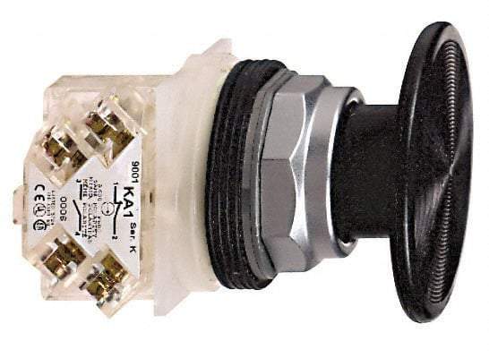 Schneider Electric - 30mm Mount Hole, Extended Mushroom Head, Pushbutton Switch with Contact Block - Round, Black Pushbutton, Momentary (MO) - Exact Industrial Supply