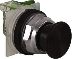 Schneider Electric - 30mm Mount Hole, Extended Straight, Pushbutton Switch with Contact Block - Black Pushbutton, Momentary (MO) - Exact Industrial Supply