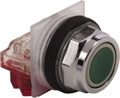 Schneider Electric - 30mm Mount Hole, Extended Straight, Pushbutton Switch with Contact Block - Green Pushbutton, Momentary (MO) - Exact Industrial Supply