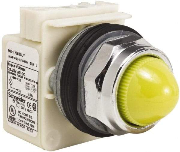 Schneider Electric - 28 V Yellow Lens LED Pilot Light - Round Lens, Screw Clamp Connector - Exact Industrial Supply