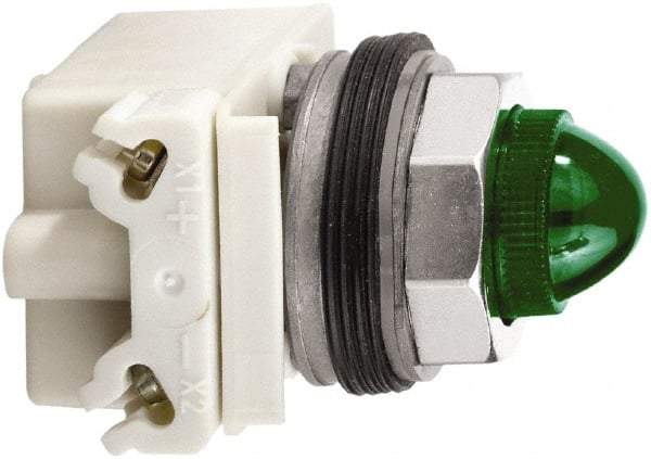 Schneider Electric - 120 V Green Lens Incandescent Pilot Light - Round Lens, Screw Clamp Connector - Exact Industrial Supply