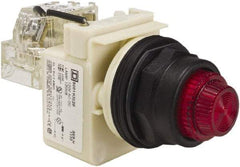 Schneider Electric - 120 V Red Lens Press-to-Test Indicating Light - Round Lens, Screw Clamp Connector, Corrosion Resistant, Dust Resistant, Oil Resistant - Exact Industrial Supply