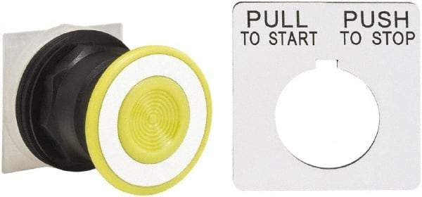 Square D - Extended Mushroom Head Pushbutton Switch Operator - Yellow, Round Button, Nonilluminated - Exact Industrial Supply