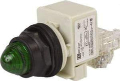 Schneider Electric - 110 VAC at 50/60 Hz via Transformer, 120 VAC at 50/60 Hz via Transformer Green Lens Press-to-Test Indicating Light - Round Lens, Screw Clamp Connector, Corrosion Resistant, Dust Resistant, Oil Resistant - Exact Industrial Supply