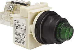 Schneider Electric - 120 V Green Lens Press-to-Test Indicating Light - Round Lens, Screw Clamp Connector, Corrosion Resistant, Dust Resistant, Oil Resistant - Exact Industrial Supply