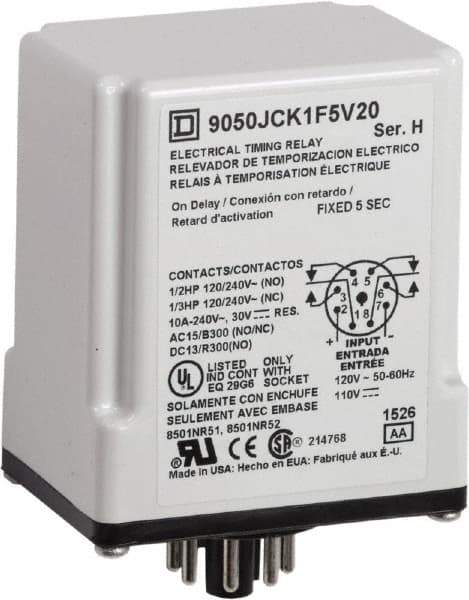 Square D - DPDT Time Delay Relay - 10 Contact Amp, 110 VDC & 120 VAC - Exact Industrial Supply