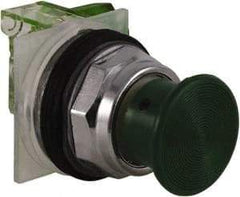 Schneider Electric - 30mm Mount Hole, Extended Straight, Pushbutton Switch with Contact Block - Green Pushbutton, Momentary (MO) - Exact Industrial Supply