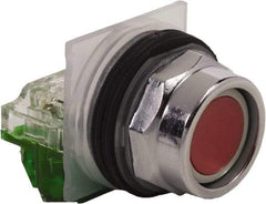 Schneider Electric - 30mm Mount Hole, Extended Straight, Pushbutton Switch with Contact Block - Red Pushbutton, Momentary (MO) - Exact Industrial Supply