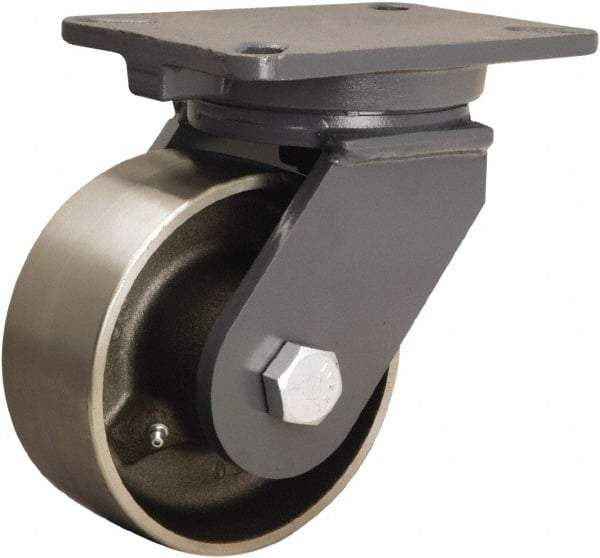 Hamilton - 6" Diam x 2-1/2" Wide x 8" OAH Top Plate Mount Swivel Caster - Forged Steel, 3,500 Lb Capacity, Tapered Roller Bearing, 5-1/4 x 7-1/4" Plate - Exact Industrial Supply
