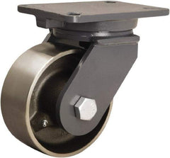 Hamilton - 6" Diam x 2-1/2" Wide x 8" OAH Top Plate Mount Swivel Caster - Forged Steel, 3,500 Lb Capacity, Straight Roller Bearing, 5-1/4 x 7-1/4" Plate - Exact Industrial Supply