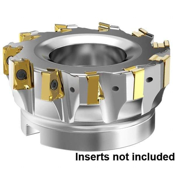 Kennametal - 9 Inserts, 3" Cut Diam, 1" Arbor Diam, 15.5mm Max Depth of Cut, Indexable Square-Shoulder Face Mill - 0° Lead Angle, 1-3/4" High, LNGU15T608SRGE Insert Compatibility, Through Coolant, Series MILL 4-15 - Exact Industrial Supply