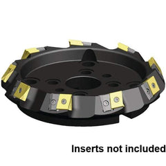 Kennametal - 7 Inserts, 200mm Cut Diam, 60mm Arbor Diam, 21.39mm Max Depth of Cut, Indexable Square-Shoulder Face Mill - 30° Lead Angle, 63mm High, LN_U221012PNSR-__ Insert Compatibility, Series MEGA 60 - Exact Industrial Supply