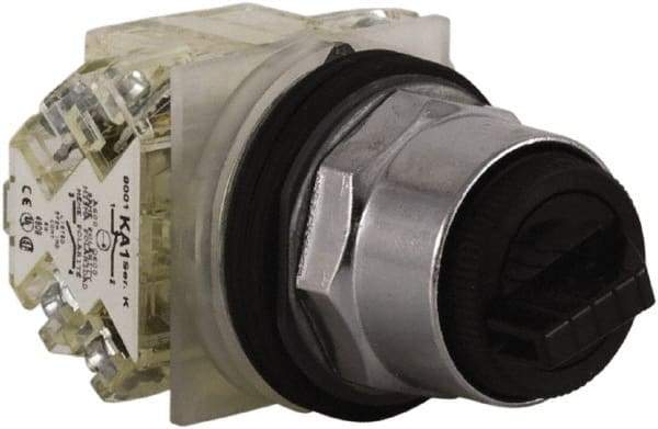 Schneider Electric - 1.18 Inch Mount Hole, 3 Position, Knob and Pushbutton Operated, Selector Switch - Black, Maintained (MA), 2NO/2NC, Weatherproof and Dust and Oil Resistant - Exact Industrial Supply