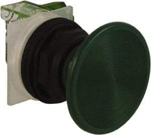 Schneider Electric - 30mm Mount Hole, Extended Straight, Pushbutton Switch with Contact Block - Green Pushbutton, Momentary (MO) - Exact Industrial Supply