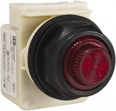 Schneider Electric - 220 VAC at 50/60 Hz via Transformer, 240 VAC at 50/60 Hz via Transformer Red Lens Indicating Light - Round Lens, Screw Clamp Connector, Corrosion Resistant, Dust Resistant, Oil Resistant - Exact Industrial Supply