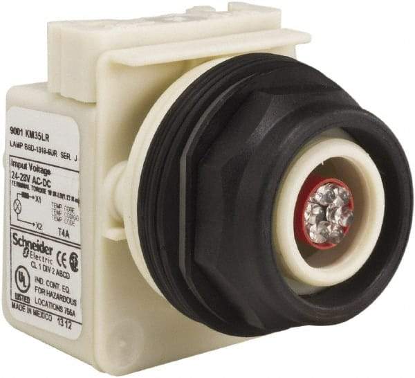 Schneider Electric - 28 V Red Lens LED Pilot Light - Round Lens, Screw Clamp Connector, 54mm OAL x 42mm Wide, Vibration Resistant - Exact Industrial Supply