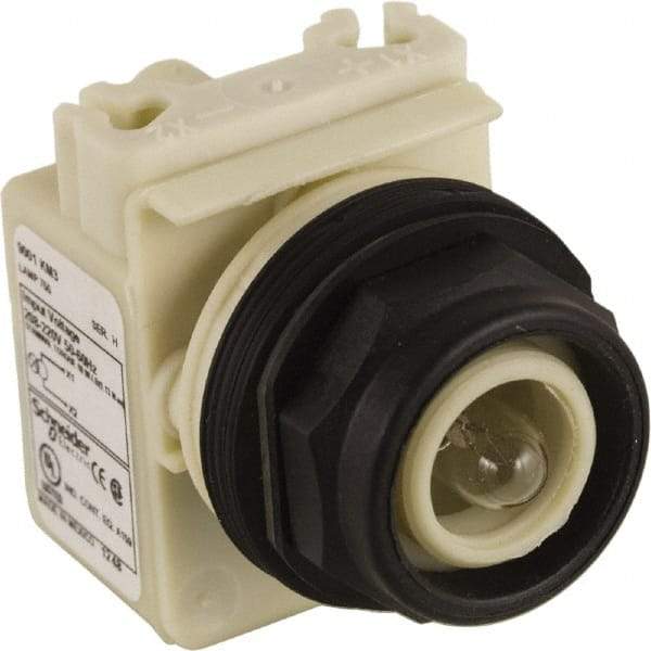 Schneider Electric - 208 VAC at 50/60 Hz via Transformer, 220 VAC at 50/60 Hz via Transformer Indicating Light - Round Lens, Screw Clamp Connector, Corrosion Resistant, Dust Resistant, Oil Resistant - Exact Industrial Supply