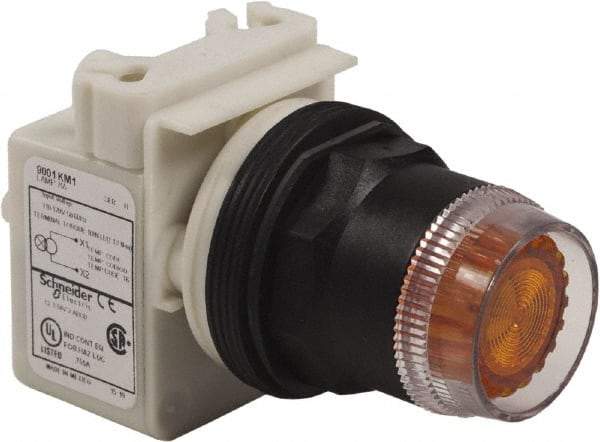 Schneider Electric - 30mm Mount Hole, Extended Straight, Pushbutton Switch Only - Amber Pushbutton, Momentary (MO) - Exact Industrial Supply