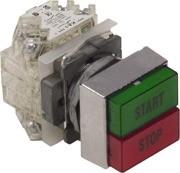 Schneider Electric - 30mm Mount Hole, Pushbutton Switch Only - Rectangle, Green and Red Pushbutton, Nonilluminated, Momentary (MO), On-Off - Exact Industrial Supply