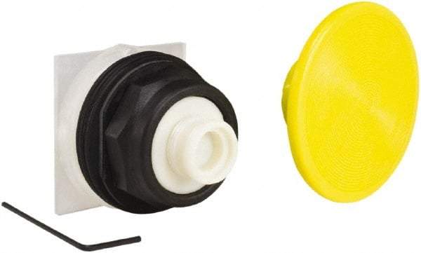 Schneider Electric - 30mm Mount Hole, Extended Mushroom Head, Pushbutton Switch Only - Round, Yellow Pushbutton, Momentary (MO) - Exact Industrial Supply