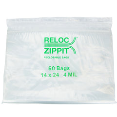 14″ × 24″ 4-MIL Clear Reloc Zippit Zipper Bags , Sold per Case of 250 (5 boxes of 50 per case)