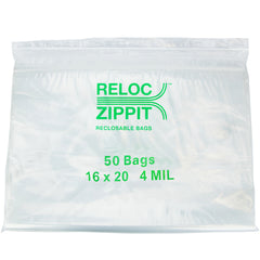 16″ × 20″ 4-MIL Clear Reloc Zippit Zipper Bags , Sold per Case of 250 (5 boxes of 50 per case)