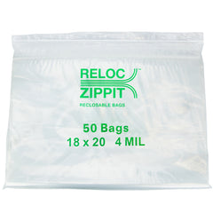 18″ × 20″ 4-MIL Clear Reloc Zippit Zipper Bags , Sold per Case of 250 (5 boxes of 50 per case)