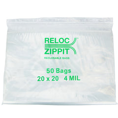 20″ × 20″ 4-MIL Clear Reloc Zippit Zipper Bags , Sold per Case of 250 (5 boxes of 50 per case)