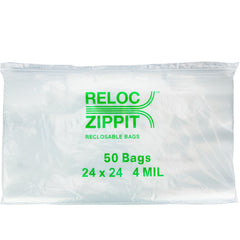 24″ × 24″ 4-MIL Clear Reloc Zippit Zipper Bags , Sold per Case of 200 (4 boxes of 50 per case)