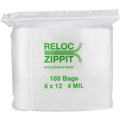 6″ × 12″ 4-MIL Clear Reloc Zippit Zipper Bags , Sold per Case of 1000 (10 boxes of 100 per case)