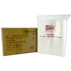 13″ × 18″ 4-MIL White Block Reloc Zippit Zipper Bags, Sold per Case of 500 (5 boxes of 100 per case)