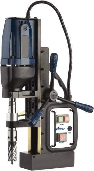 Cleveland Steel Tool - 1/2" Chuck, 2" Travel, Portable Magnetic Drill Press - 570 RPM, 10 Amps, 1.5 hp, 1200 Watts - Exact Industrial Supply