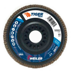 4-1/2″ Tiger Disc Abrasive Flap Disc, Angled, Trimmable Backing, 60Z, 7/8″ Arbor Hole - Exact Industrial Supply