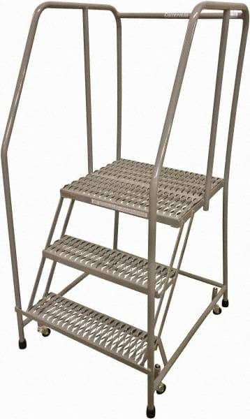 Cotterman - 60" 3 Step Rolling Warehouse Ladder - Rolling Safety Ladder, 450 Lb Capacity, 30" Platform Height, 20" Base Width x 26" Base Depth, Serrated Steel - Exact Industrial Supply