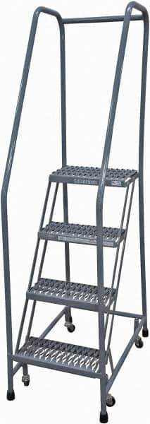 Cotterman - 70" 4 Step Rolling Warehouse Ladder - Rolling Safety Ladder, 450 Lb Capacity, 40" Platform Height, 20" Base Width x 31" Base Depth, Expanded Metal Tread - Exact Industrial Supply