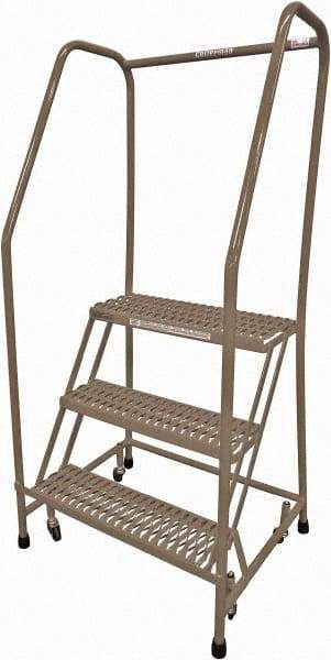 Cotterman - 60" 3 Step Rolling Warehouse Ladder - Rolling Safety Ladder, 450 Lb Capacity, 30" Platform Height, 30" Base Width x 26" Base Depth, Serrated Steel - Exact Industrial Supply