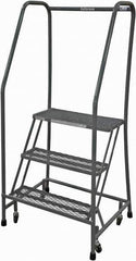 Cotterman - 60" 3 Step Rolling Warehouse Ladder - Rolling Safety Ladder, 450 Lb Capacity, 30" Platform Height, 30" Base Width x 30" Base Depth, Expanded Metal Tread - Exact Industrial Supply