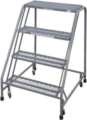 Cotterman - 40" 4 Step Rolling Warehouse Ladder - Rolling Safety Ladder, 450 Lb Capacity, 40" Platform Height, 30" Base Width x 31" Base Depth, Perforated Tread - Exact Industrial Supply